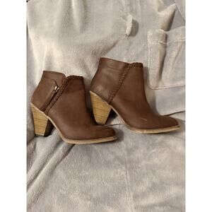 Mia Boots Womens Brown Ankle Booties Block Heels Faux Leather Zip Size 10